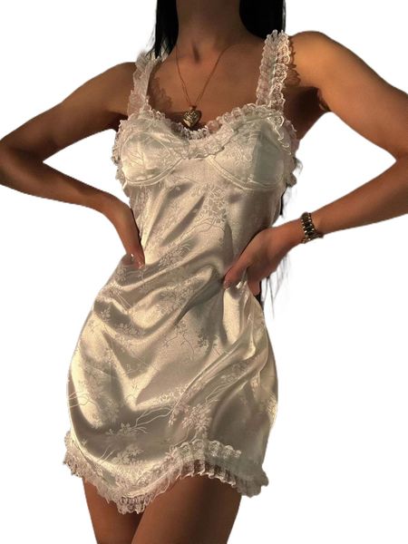 

lace trim jacquard satin cami night dress x3x6#, Black;red