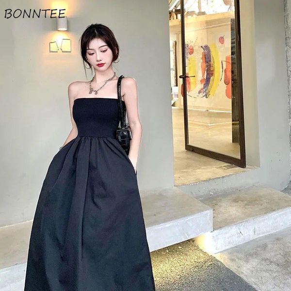 

dress women high waist a-line slim summer party elegant trendy backless off shoulder korean style casual princess vintage solid, Black;gray