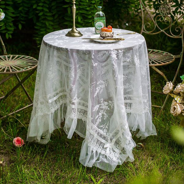 Elegant wit kanten tafelkleed doorschijnend borduurwerk tafeldecoratie doek bruiloft decor tafelkleed nachtkastje stofkap
