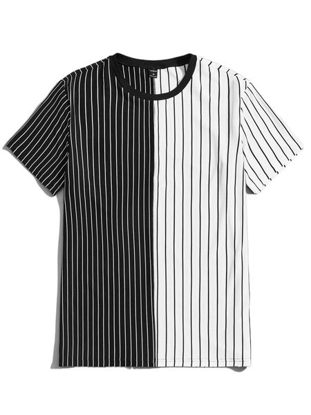 

men striped color block tee z1hi#, White;black