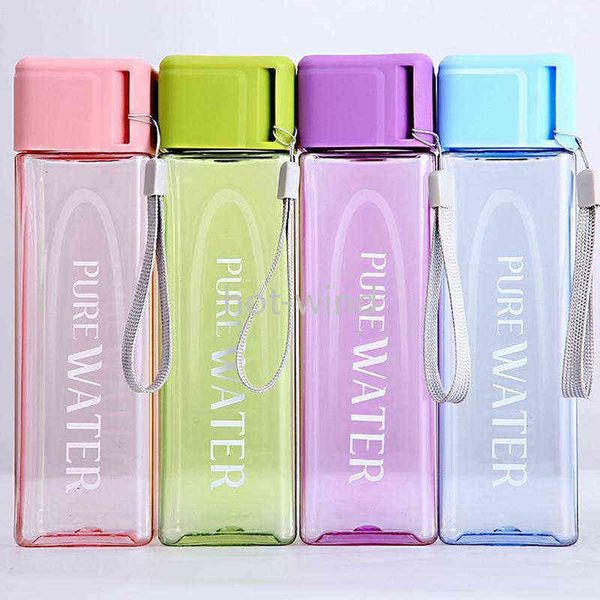 

outdoor portable water mug 17oz 500ml sport water bottle fashion square transparent tumbler large capacity water bottles plastic cup fy4134