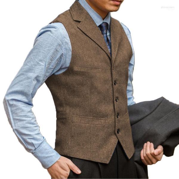 Herrenwesten Graue Weste Braun Slim Fit Prom Fischgräten-Wollblazer Grüne Büroanzüge Burgunderrote Weste Für Hochzeit Mann Bräutigam Phin22