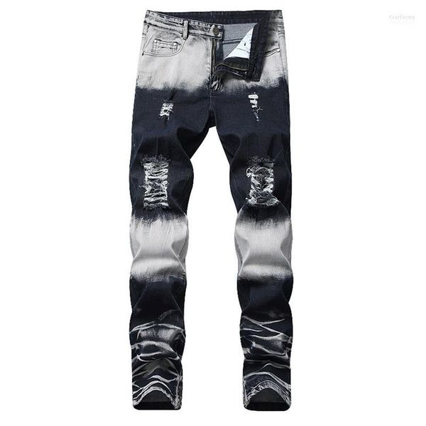 Pantaloni di jeans strappati da uomo di marca dritti Pantaloni di jeans di design di moda Jeans di personalità con foro sexy retrò1
