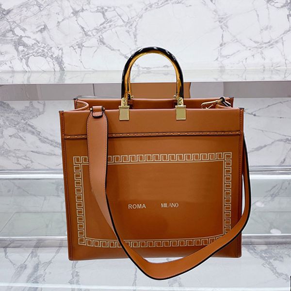 

sunshine tote shopping bag genuine leather hawksbill handle fashion letters removable shoulder strap co branded handbag large capacity pocke