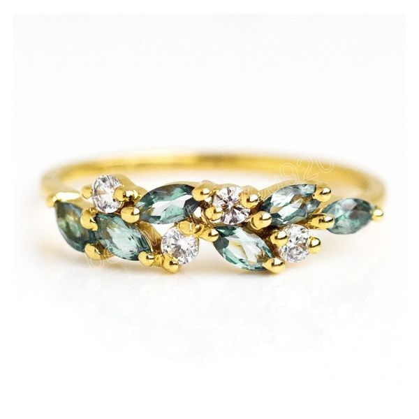 

leaf inlaid green stone band rings for women engagement party bride wedding jewelry valentines day gift, Silver