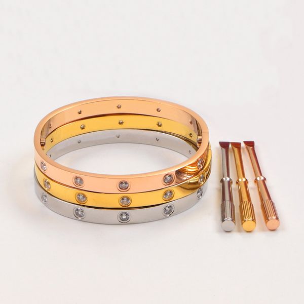 Роскошный браслет влюбленные винтовые браслеты титановые стальные отвертки дизайнер ювелирные изделия для женщин мужчины полные алмазные любовника пара браслет с оригинальной бархатной сумкой