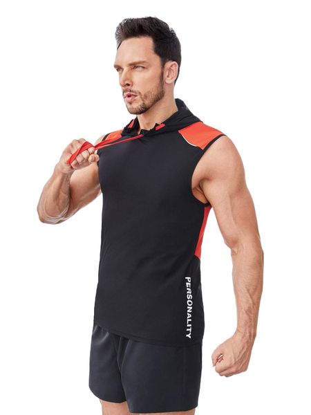 

men colorblock reflective tape hooded sports tank p3vr#, White;black