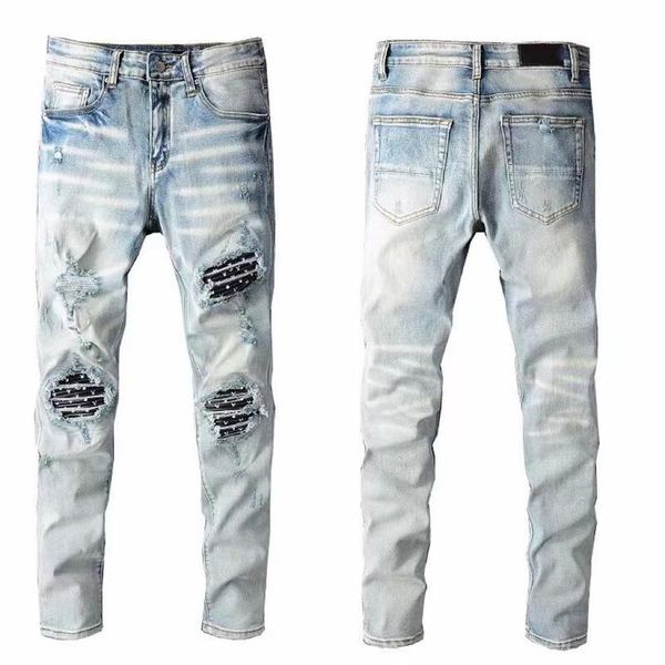 

designer men jeans hip-hop fashion zipper hole wash jeans pants retro torn fold stitching mens design motorcycle riding cool slim 2724, Blue