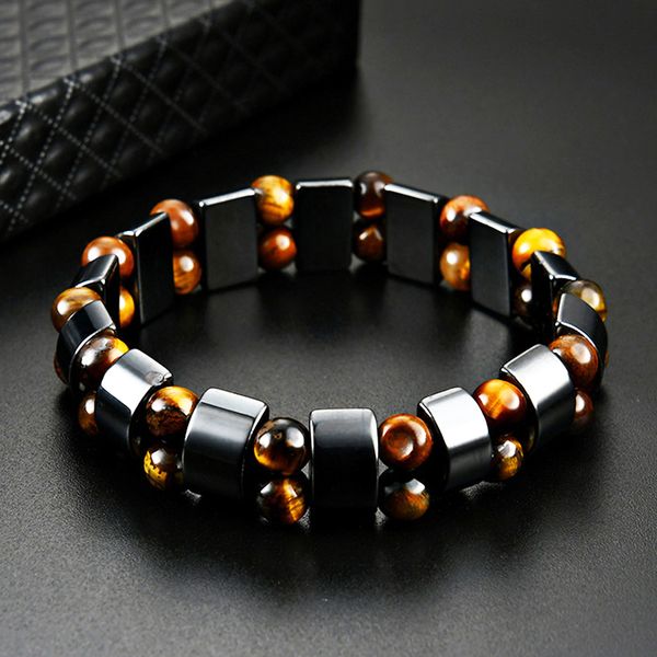 

double hematite tiger's eye bracelets men women natural energy stone bangle jewelry gift, Black