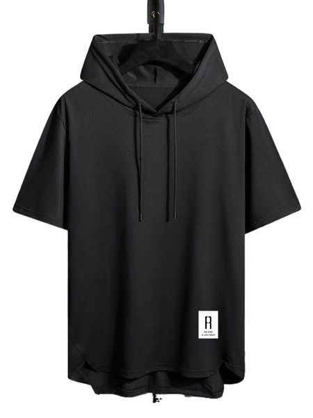 

men slogan patched drawstring hooded tee v3dy#, White;black