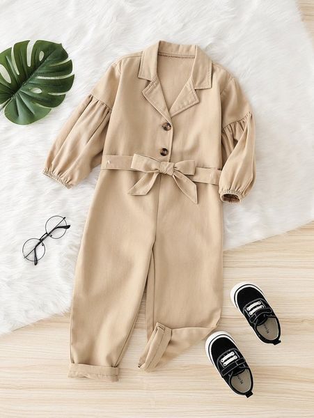 

toddler girls bishop sleeve lapel neck belted shirt jumpsuit she, Blue