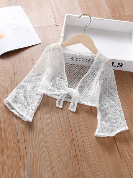 

toddler girls trumpet sleeve knot front jacket she, White;black