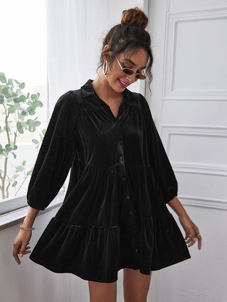 

velvet high waist shirt smock dress j4eh#, Black;gray