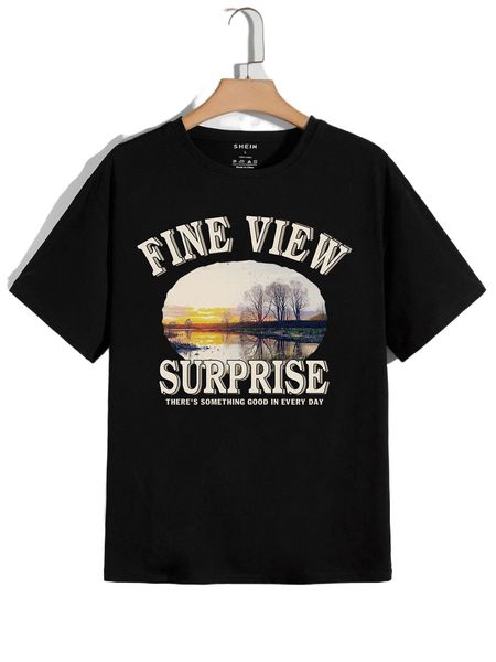 

men trees and slogan graphic tee h5ix#, White;black