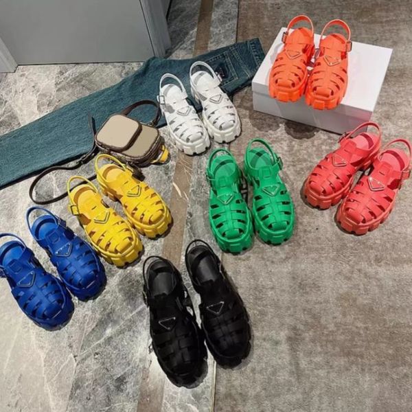 

women designers sumemr high heel sandals luxury ladies rubber thick soled gear hollow platform slides slippers retro beach loafers round toe, Black