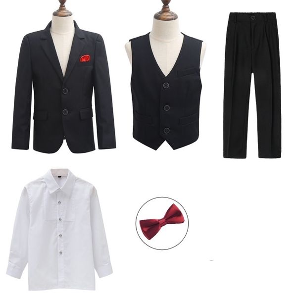 

2-14y boys formal blazer suit kids jacket vest blouses and pants suit for weddings costume baby outfits children clothes#5730 220813, Black
