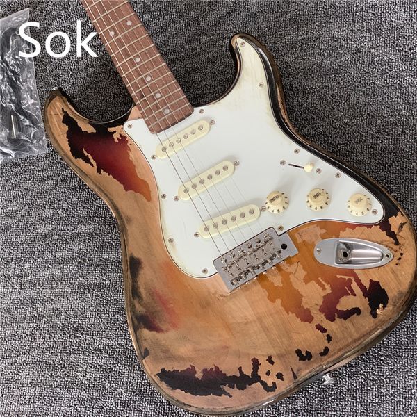 

in stock custom shop handmade relic st electric guitar handmade aged guitar vintage sunburst color big headstock immediate delivery
