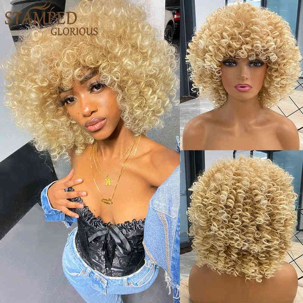 Perucas gloriosas e gloriosas perucas curtas de peruca loira curta Afro com franja para mulheres negras Cosplay Red 220707