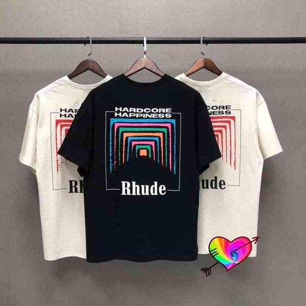 

rhude designer oversize box perspective t-shirt summer men women vintage 1 1 quality rhude tee color print short sleeve high-quality, White;black