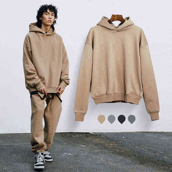 

casual loose solid color hoodie men fleece thickening pullovers sweatshirts women inside velvet oversize streetwear t220726, Gray