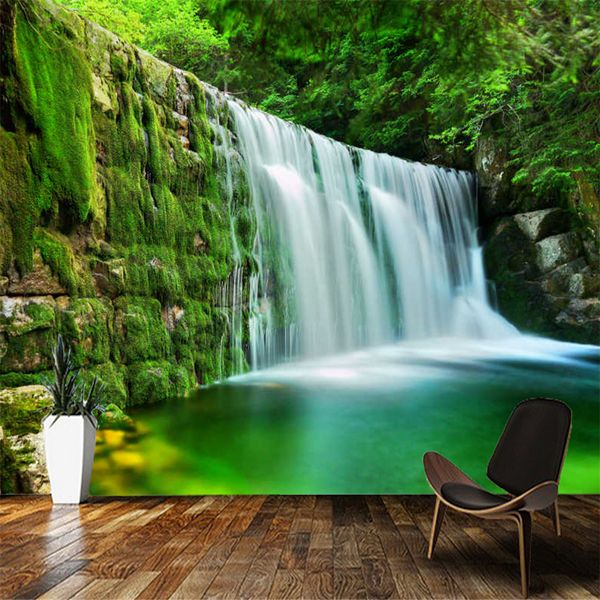 

Papel de parede Emerald Lake Waterfall Forest Landscape natural landscape 3d wallpaper mural bedroom home decor, Green