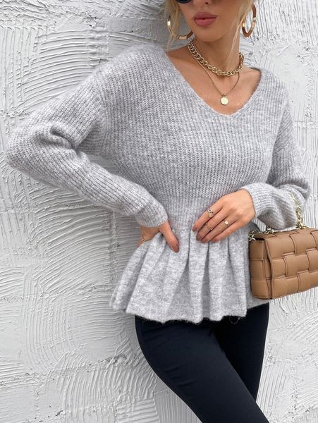 

solid pleated hem sweater a5qg#, White;black