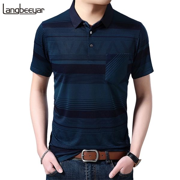 

summer brands striped men polo shirt short sleeve casual turn down collar fashion men clothes 210308, White;black