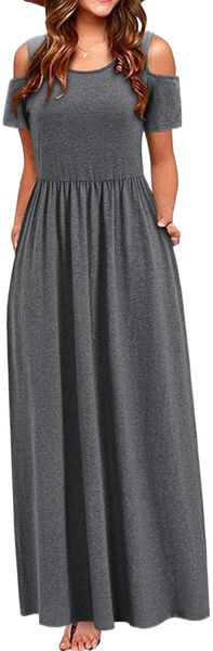 

women's s.ummer c.old s.houlder f.loral .axi l.ong d.ress with p.ocket t5wf#, Black;gray