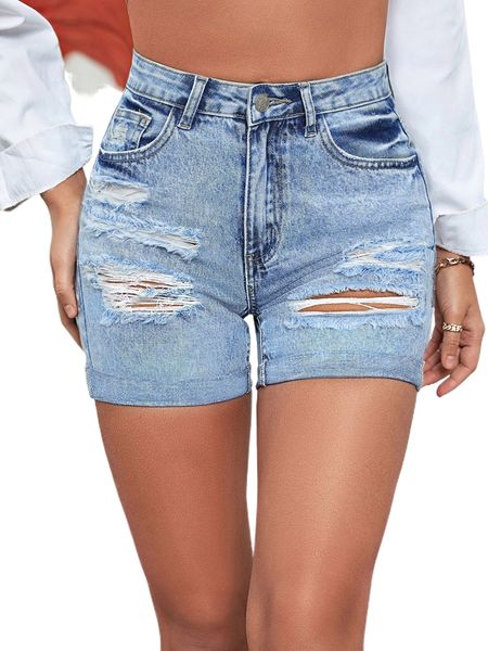 

high waist ripped frayed cut out denim shorts t3uh#, White;black