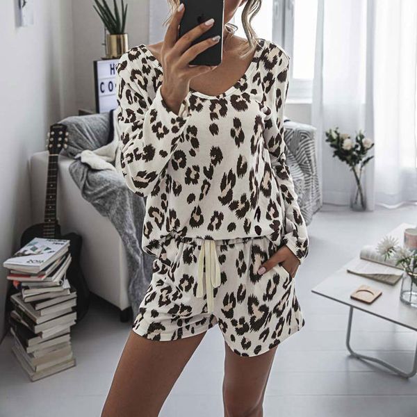 

leopard pajamas set women home wear loungewear pjs women pajamas sleep wear homewear ladies home suit 220421, Black;red