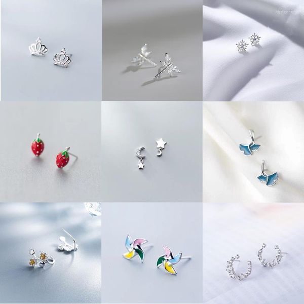 Stud Moda Pendientes de oreja mixtos Encantos Pendiente de plata de ley 925 para mujeres Niñas Flor Corazón Declaración Banda Corona PendientesStud Kirs22