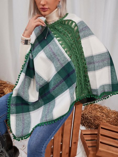 

plaid hanky hem pom-pom trim cover up z0yn#, White;black