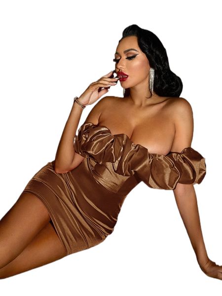 

sxy off shoulder satin bodycon dress f3xz#, Black;gray