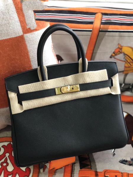 

25cm black tote design purse luxury handbag epsom leather handmade stitching navy blue grey etc colors wholesale price fast delivery