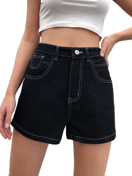 

high waist stitch trim denim shorts l8ll#, White;black