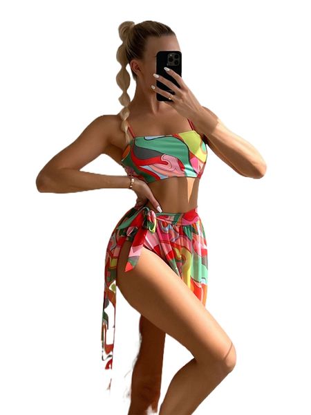 

3pack all over print high waisted bikini swimsuit & cover up w8k7#, White;black