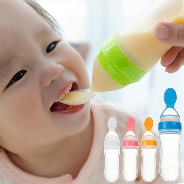 

baby spoon lovely safety infant baby silicone feeding with spoon feeder food rice cereal bottle for gift 220805