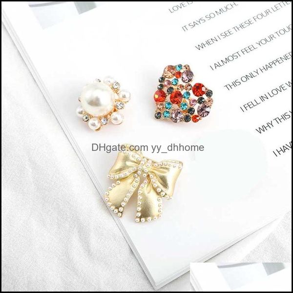 

pins brooches jewelry colorf crystal heart lady charm rhinestone pearl buttons pin fashion wedding flower bow broo dhwkn, Gray