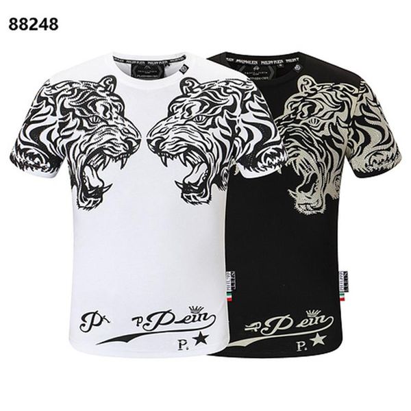 

22ss new pp fashion men's designer slim fit tee t-shirt summer rhinestone short gg sleeve round neck shirt skulls print t lgh philipps, White;black