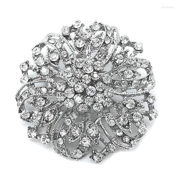 Pins Broschen Vintage Rhodium versilbert klare Strass Kristall Diamante Hochzeit Blumenstrauß Brosche 2 Zoll Marc22