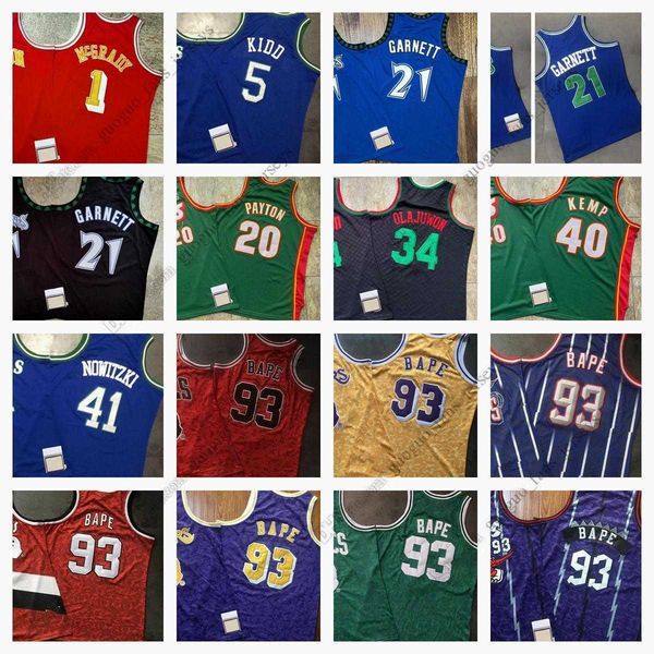 

authentic stitched retro mitchell and ness basketball jerseys 20 payton 40 kemp 34 allen 41 nowitzki jersey red blue size s--xxxl, Black;red
