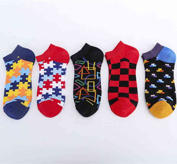 

spring and summer new men's socks trend puzzle series ship leisure, Black