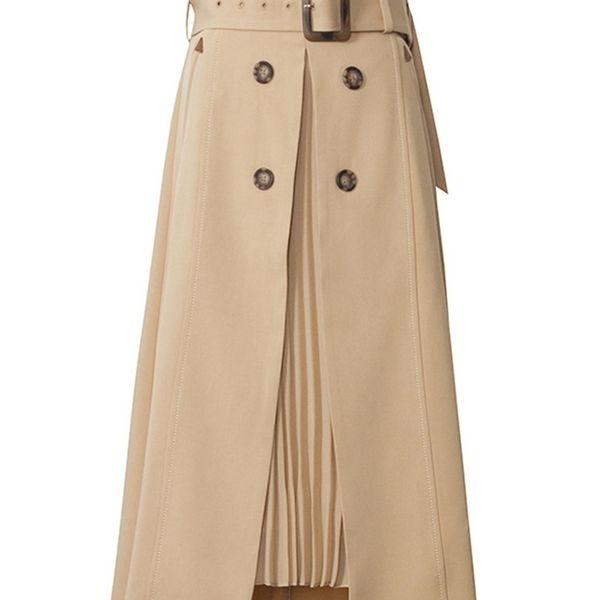 

[eam] high waist brown bandage asymmetrical pleated temperament half-body skirt women fashion spring autumn 1s4 220401, Black