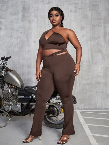 

plus asymmetrical neck cut out & pants k2ev#, Black