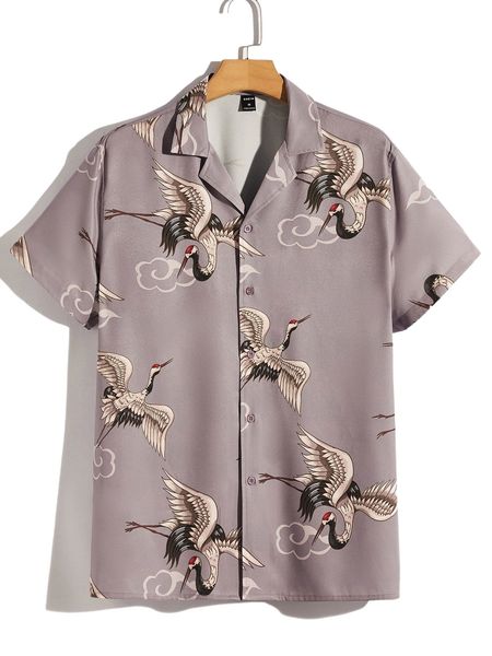 

crane print shirt d1hg#, White;black