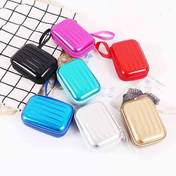 

creative square tinplate zero wallet mini cartoon zipper data cable storage bag headset keychain small wallet 220712, Red;black