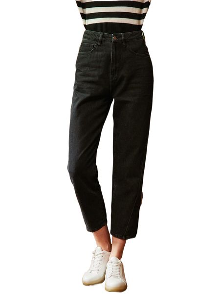 

motf premium 100% cotton mom jeans with asymmetrical design on the legs m0gk#, Blue