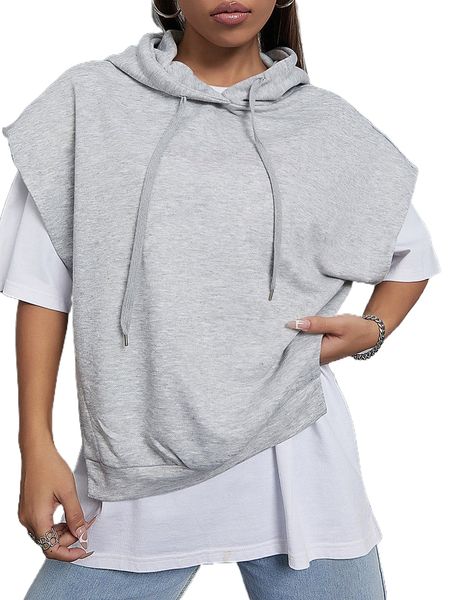 

batwing sleeve drawstring hoodie without tee j80b#, Black