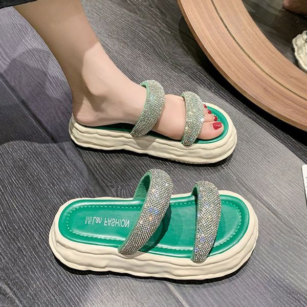 

summer thick bottom rhinestone slippers fashion lovely versatile fairy wind outdoor personality comfortable non-slip beach sandals, Black
