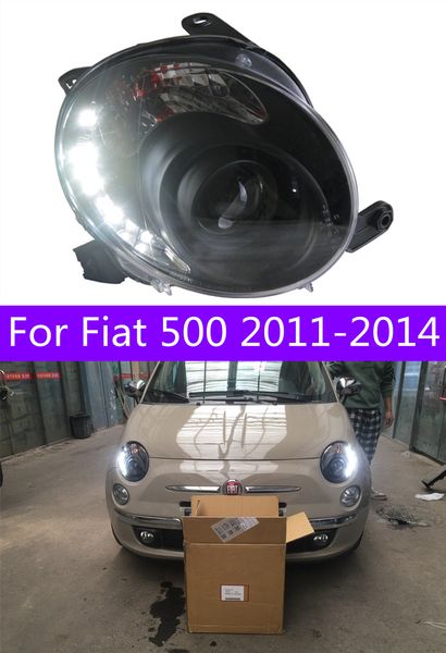 Fari Car Styling per Fiat 500 2011-2014 Luci diurne a LED Lente abbagliante Sostituzione faro di guida